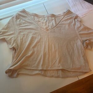 Aerie Beige/Tan Cropped Beach T Shirt